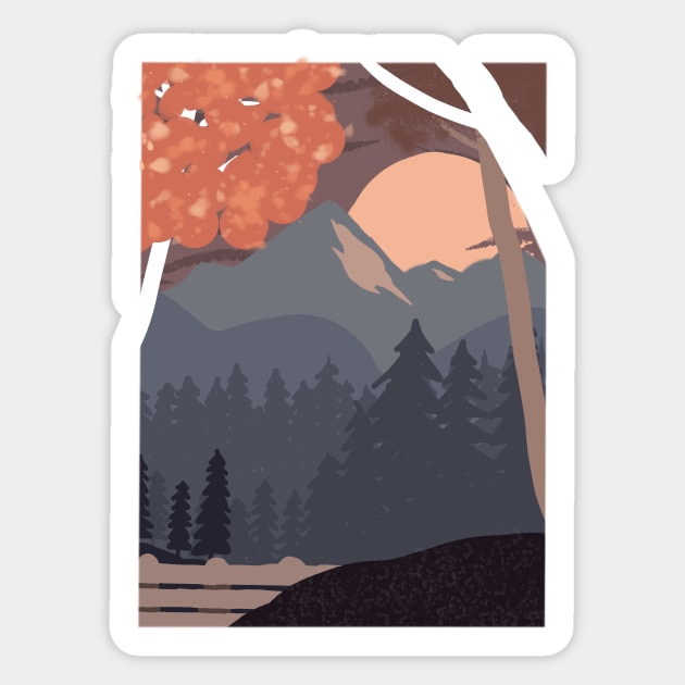 Mountain  and tree in autumn Sticker by mohamedayman1